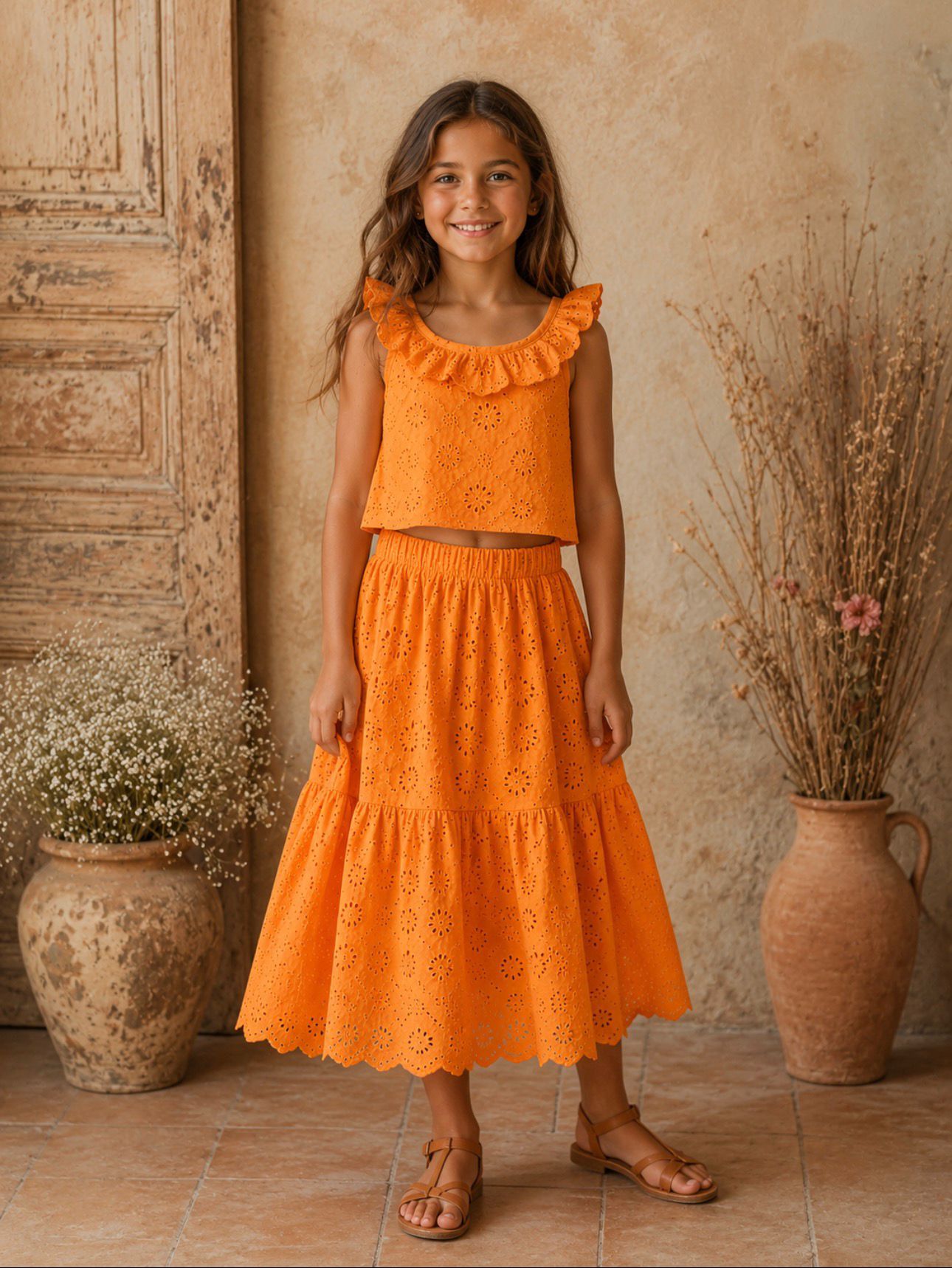 ensemble haut jupe orange enfant