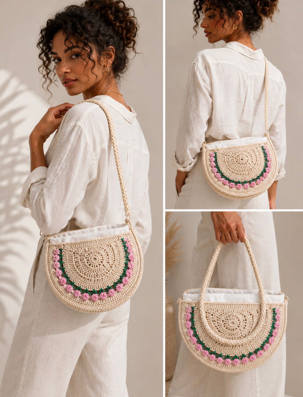 Sac beige rose vert