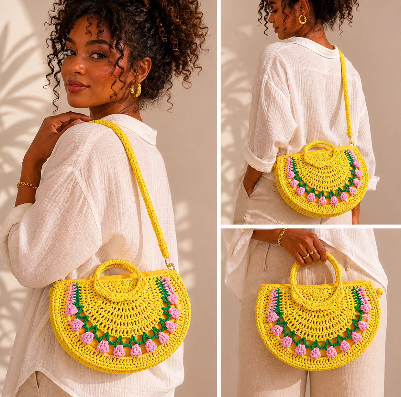 sac jaune vert rose